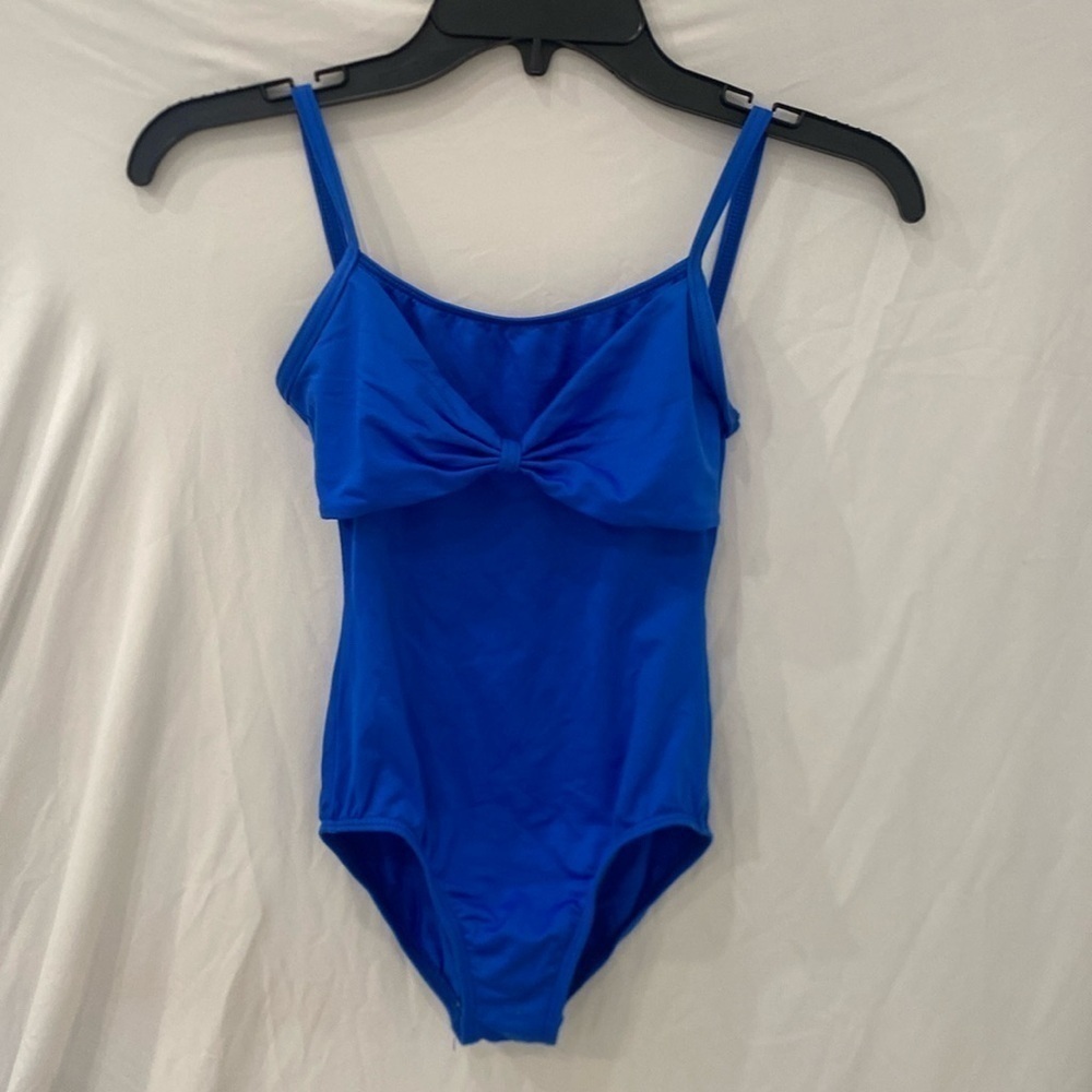 Motion Wear Camisole Leotard with bow in front Size Petite Adult royal blue